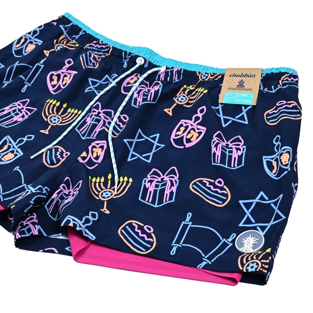 Chubbies Swim Trunks Mens 2XL Blue Celebration 4" Lined Quick Dry Shorts NWT